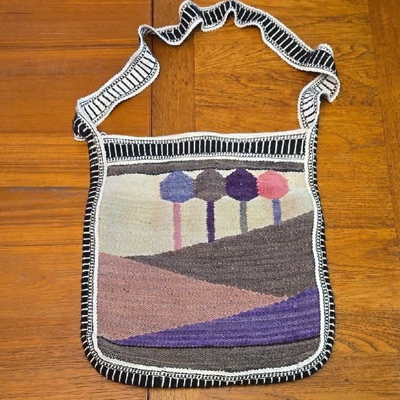 Vintage Handbags - Vintage Colorful Geometric Landscape Shoulder Bag